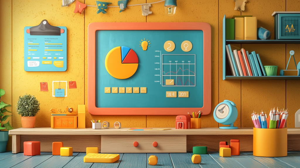 Smiling monkey character with a tablet and educational blocks, promoting personalized learning for young children.